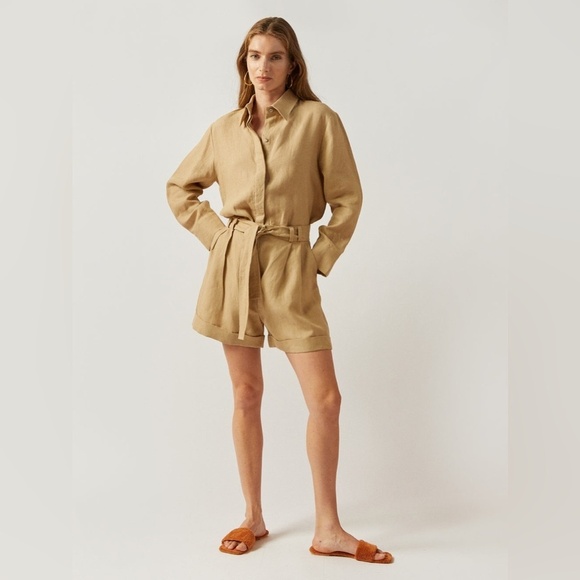 Casa Raki Clementina Shorts 100% Organic Linen, Tan, Size...